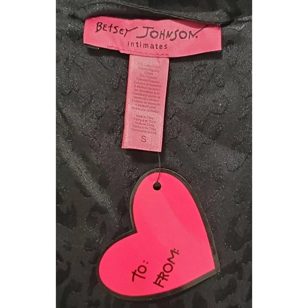Betsey Johnson Boujie Plush Velour Pink Black Robe - Picture 9 of 12